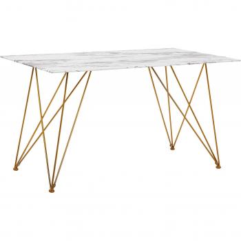 Marble Glow Dining Table – White Glass Top, Gold Metallic Legs