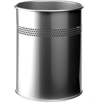 DURABLE (15 Litre) Round Metal Waste Basket with 30mm Perforation Ring (Silver)