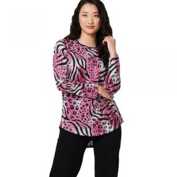 Izabel London Pink Safari Print Long Sleeve Curve Dress Shirt