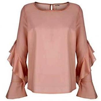 Volant‑Bluse in Rosé – lange Ärmel – Alba Moda