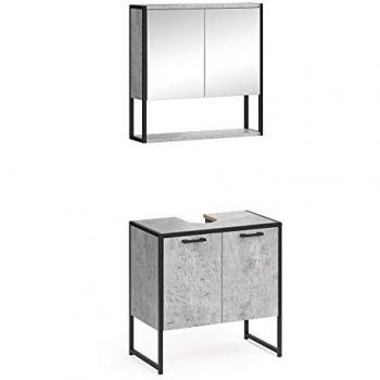 Set Mobili Bagno Fyrk, Calcestruzzo/Nero, con Armadio a Specchio Vicco