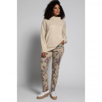 Pantaloni a cinque tasche con stampa floreale, Donna, Marrone, Taglia 50, Cotone/Poliestere