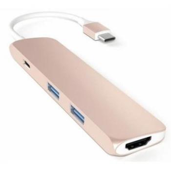 Adaptador Satechi Tipo-C Slim con USB-C, HDMI 4K y USB 3.0 (Oro Rosa)