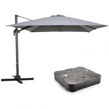 Parasol déporté OVIALA avec base à roulettes 3x3m aluminium gris