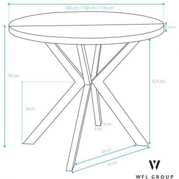 Table d’appoint Valeo Ronde Style loft 5-8 personnes Chêne Lefkas 100-180x100x76cm