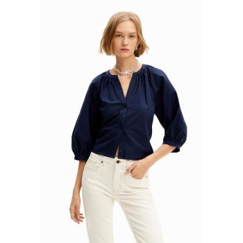 Blu Popeline V Blusa Desigual L in Cotone