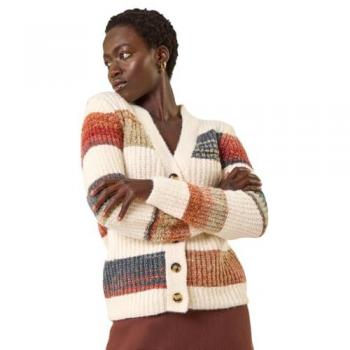 White Stripe Knitted Cardigan with Buttons – Roman Style