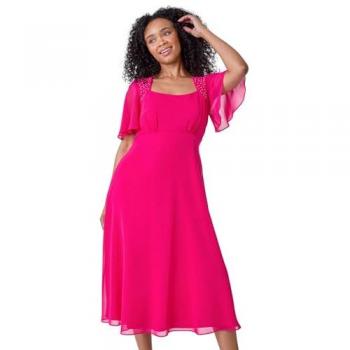 Petite Hotfix Detail Pink Midi Dress