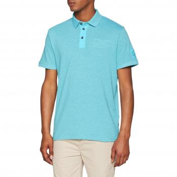 TOM TAILOR Herren Poloshirt mit kleinem Slogan, Halbarm, Blau