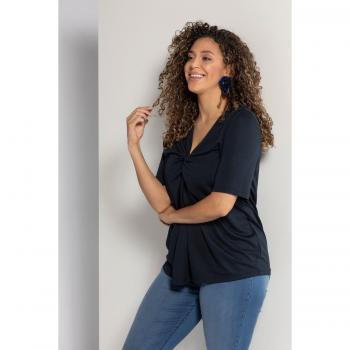 Plus Size Blue Twist Front V-Neck Top, Women's Clothing, Size 28/30, Synthetic Material