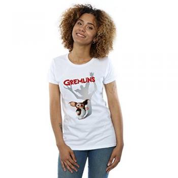 Gremlins Camiseta Blusa de Algodón, Estilo Gizmo Sombra, Talla S, Color Blanco (Mujer)
