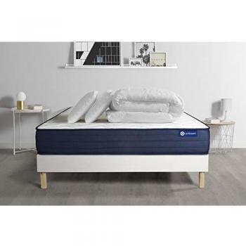 Pack Dormir Matelas ACTILATEX Life 200x200 cm Latex et Mémoire de Forme + sommier KIT Blanc + 2 oreillers + Couette