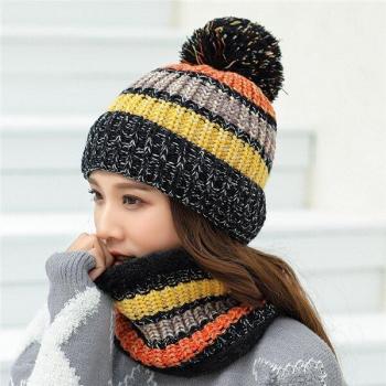 Mixed Color Knitted Beanie & Scarf Pair