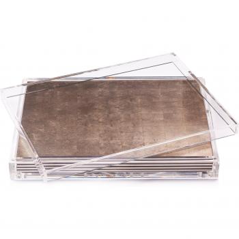 Elegant Clear Silver Leaf Servebox – Taupe Finish