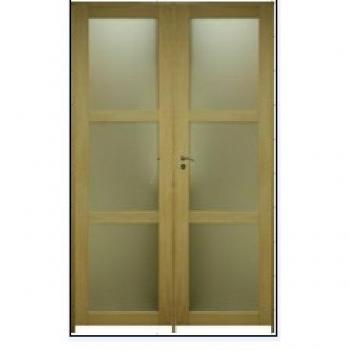 Portail coulissant atelier chêne vitrifié – dimensions H204 x L83, rail aluminium, bandeau blanc et deux housses