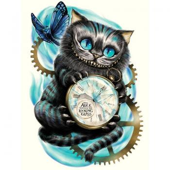 Katzen-Motiv mit mechanischer Uhr