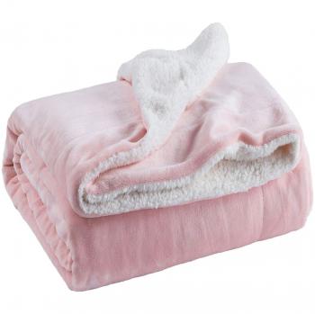 Plaid Jeté de Canapé Flanelle Sherpa Rose 150x200 cm