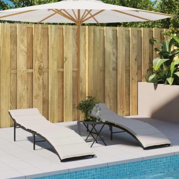 Chaises longues inclinables lot de 2 avec coussins noir