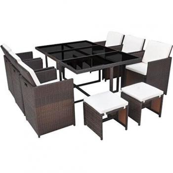 Mobili da Giardino con Sedia Intrecciata in Resina, VidaXL, 27 Pezzi, Colore: Marrone