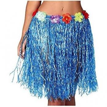 Guirca – Gonna hawaiana di rafia con fiori, taglia unica, colore: rosso