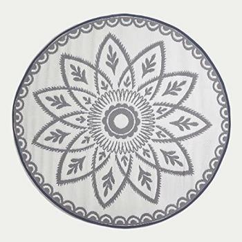 Homescapes Waterproof Grey & White Outdoor Round Rug for Garden 180cm