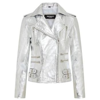 Infinity Brando Women's Silver Leather Bike Jacket, Size 10