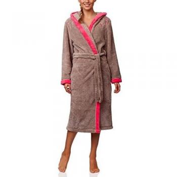 L&L Robe de Chambre à Capuche Veste d'Intérieur Femme LL0030 (Gris Foncé/Rose, XL)