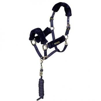 ARMA Faux Fur Headcollar (Navy/Cob) with Lead Rope
