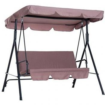 Outsunny 1,72L x 1,11L x 1,52H m Balancelle de Jardin Acier Noir Polyester Marron Clair avec Toit Réglable en Inclinaison et Coussins Assise et Dossier