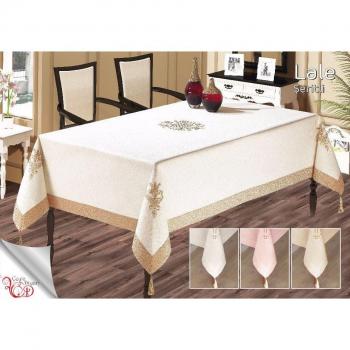 Tela per tavolo 160x220 Tulipano Ricamato Rettangolo %100 Poliestere Crema Cappuccino