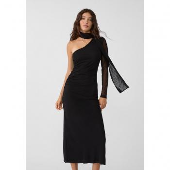 Abito lungo in tulle asimmetrico con foulard nero L