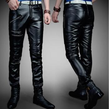 Faux Cuir Moto Pantalon Automne Noir Homme