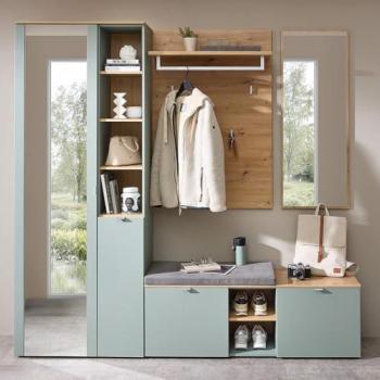 Lomadox Flurgarderobe Set BLISS-36, 4-teilig, grün matt Eiche