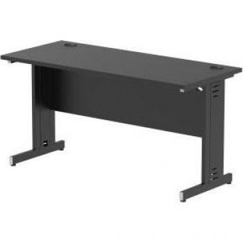 Impulse 1400 x 600mm Straight Office Desk Black Top Black Cable Managed Leg