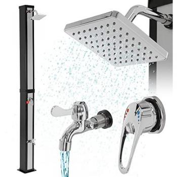 Douche solaire 40L avec douche de pied et pommeau de douche à effet pluie 217 cm Argent/Noir ML-Design