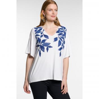 Plus Size V-Neck Leaf Print Top, Women, White, Size: 32/34, Viscose