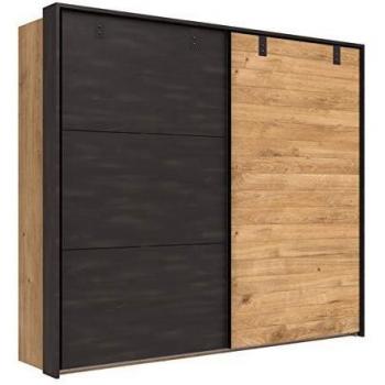 Armoire Chêne & Raw Steel à Portes Coulissantes – Modèle PEGANE, 200 × 218 × 65 cm