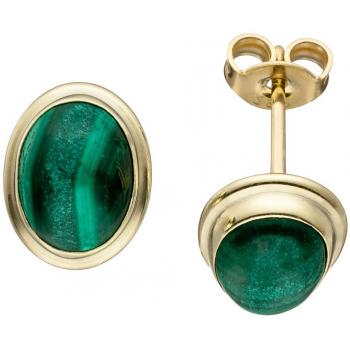 Jobo Damen Ohrstecker oval 585 Gold Gelbgold 2 Malachite grün