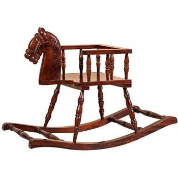 BISCOTTINI Rocking Horse in Solid Mahogany with Walnut Finish, 75x30x50 cm