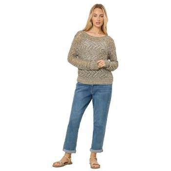 M&Co Women's Open Stitch Knit Sweater in Olive – Size 10/12