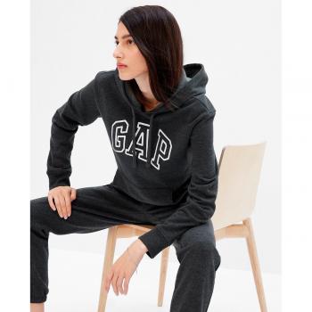 Felpa con cappuccio grigia scuro melange, donna, taglia S, ricamo logo