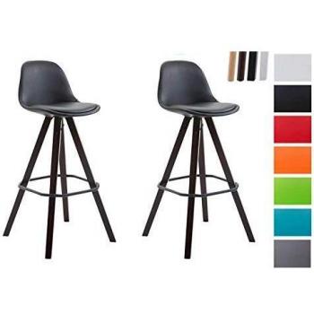 Cappuccino‑Gestell Barhocker Franklin Set (2 Stück) – schwarzer Kunstlederbezug