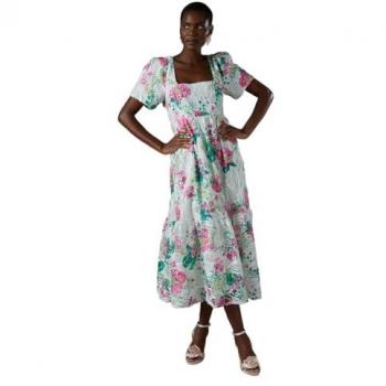 Seaside Print Scoop‑Neck Midi