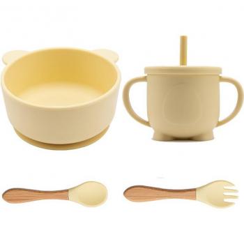 Non-Slip Silicone Panda Baby Bowl Set with Wood Fork and Spoon