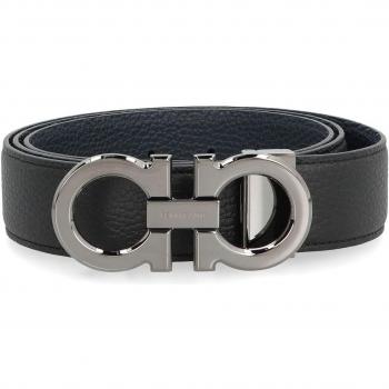 Ferragamo Ruthenium Buckle Double‑Adjustable Belt – 110 cm