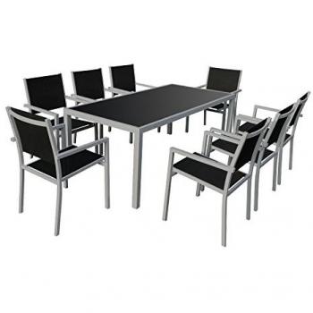 Conjunto de jardín 8 plazas en textileno negro y aluminio gris Happy Garden