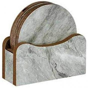 Untersetzer aus Holz, rund, Marmor-Design, 6 Stück