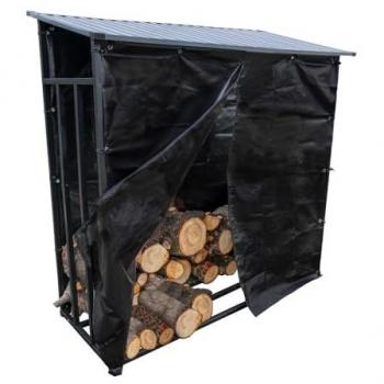 Range‑bûches en plein air – 3 stères, 186 cm, toit incliné en métal, bâche sécurisée
