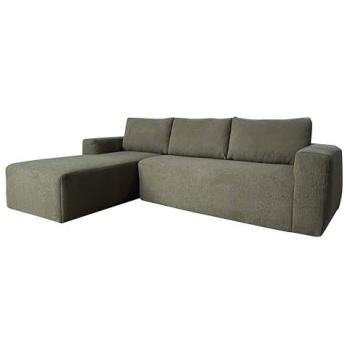Canapé 4 places en tissu bouclette vert avec méridienne gauche