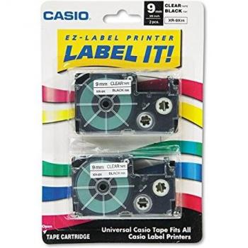 Casio Double Pack 9mm Labelling Tape, Black on Clear
